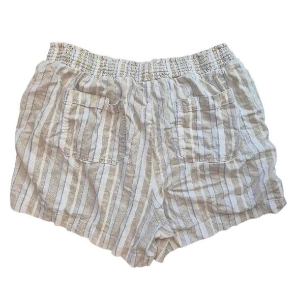 Briggs Women's Tan/White/Blue Linen/Rayon Shorts w Pockets Elastic Waist and Dra - Picture 12 of 14